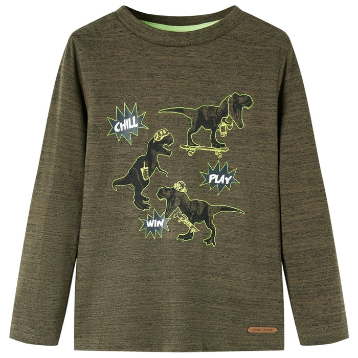 Tricou copii, mâneci lungi, kaki închis melanj, 116 - WALTI WALTI
