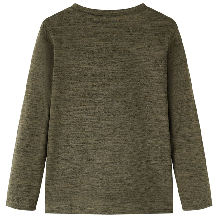 Tricou copii, mâneci lungi, kaki închis melanj, 116 - WALTI WALTI