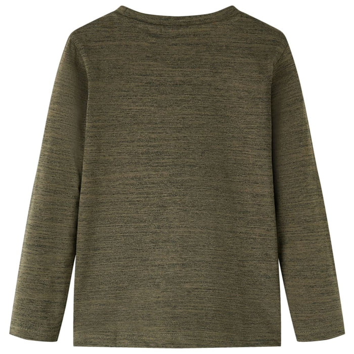 Tricou copii, mâneci lungi, kaki închis melanj, 128 WALTI