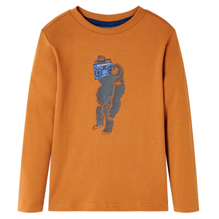 Tricou pentru copii cu mâneci lungi, ocru închis, 92 WALTI