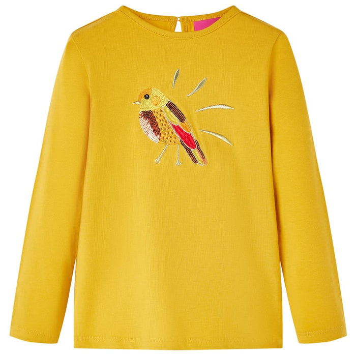 Tricou pentru copii cu mâneci lungi, ocru închis, 128 WALTI