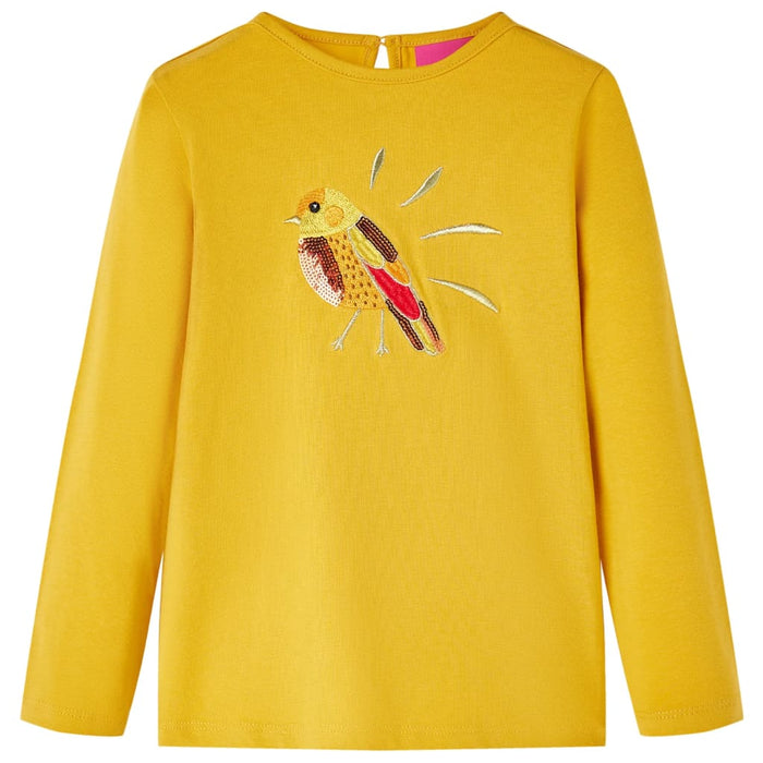 Tricou pentru copii cu mâneci lungi, ocru închis, 140 WALTI