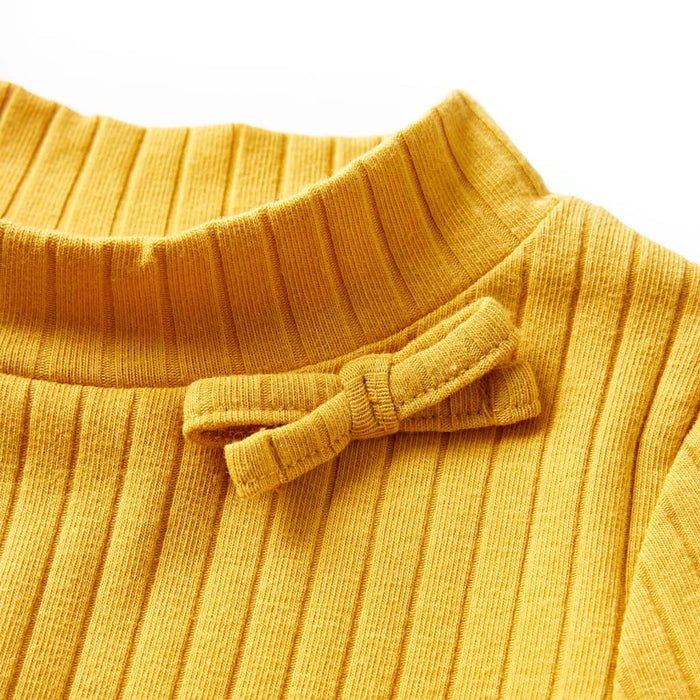 Tricou de copii cu mâneci lungi, tricot cu nervuri, ocru închis, 116 - WALTI WALTI
