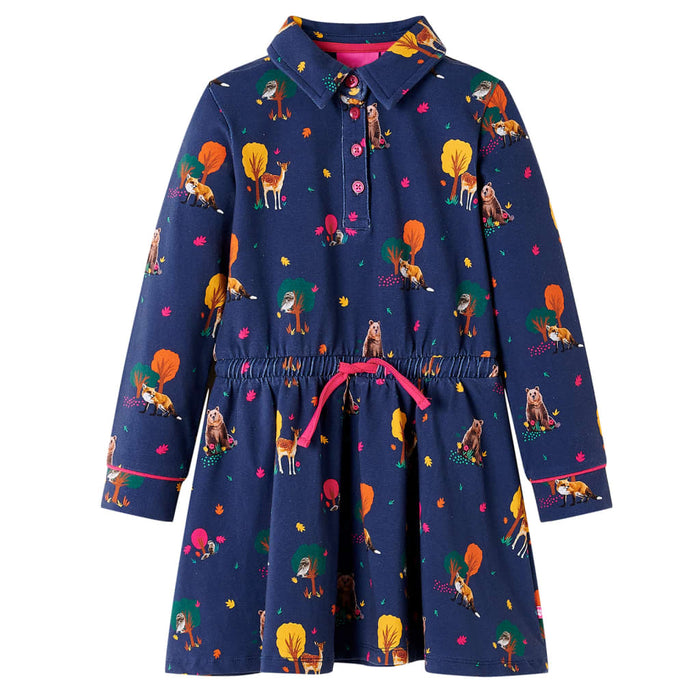 Rochie de copii cu mâneci lungi și șnur bleumarin 116 WALTI