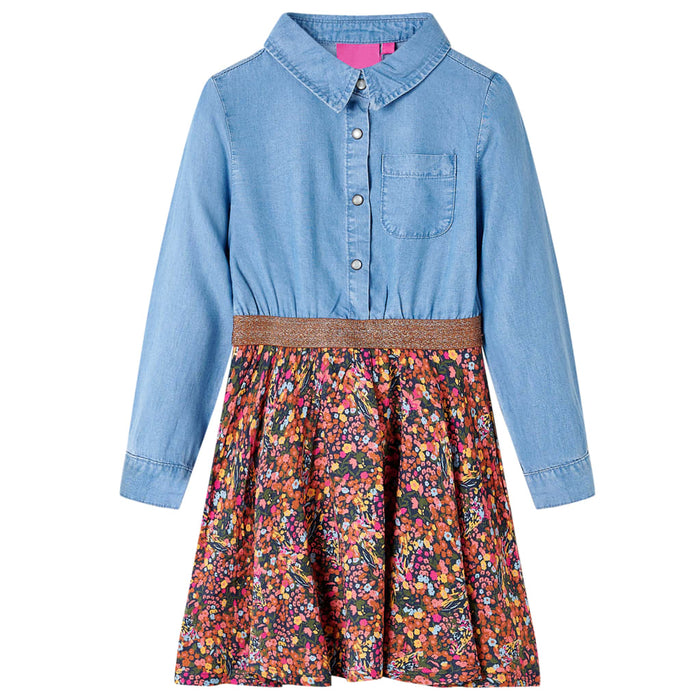 Rochie pentru copii cu mâneci lungi, bleumarin și albastru denim, 128 WALTI