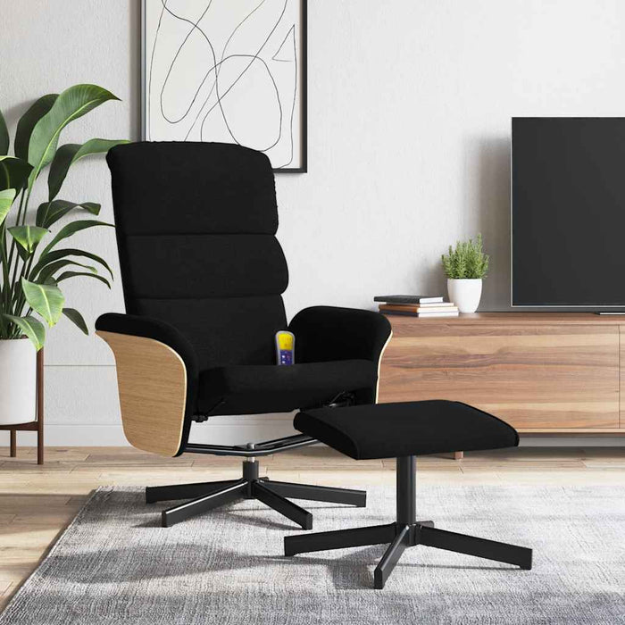 Scaun rabatabil cu taburet, negru, material textil WALTI
