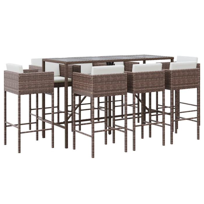 Set mobilier bar de grădină, cu perne, 9 piese, maro, poliratan - WALTI WALTI
