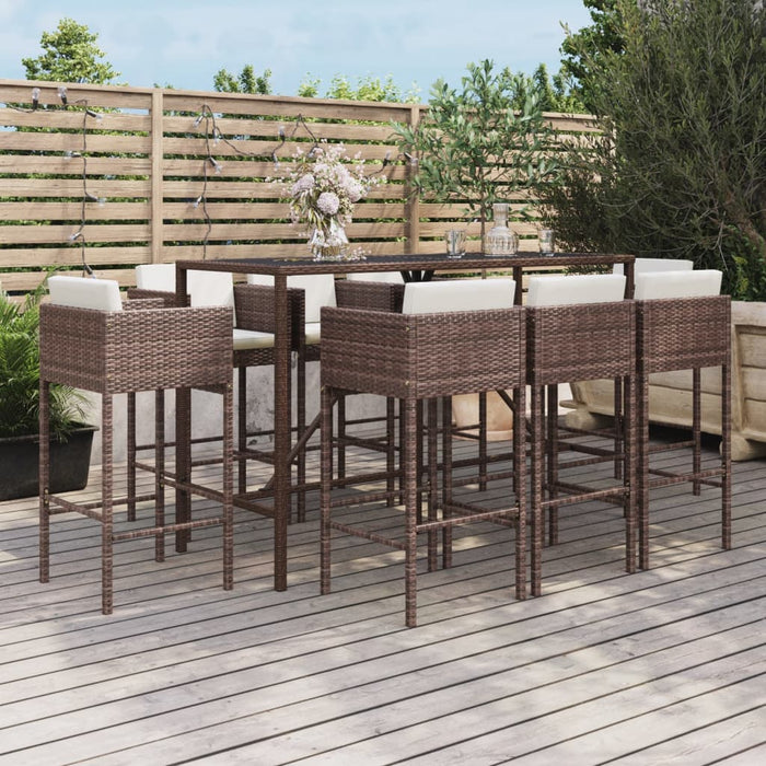 Set mobilier bar de grădină, cu perne, 9 piese, maro, poliratan - WALTI WALTI