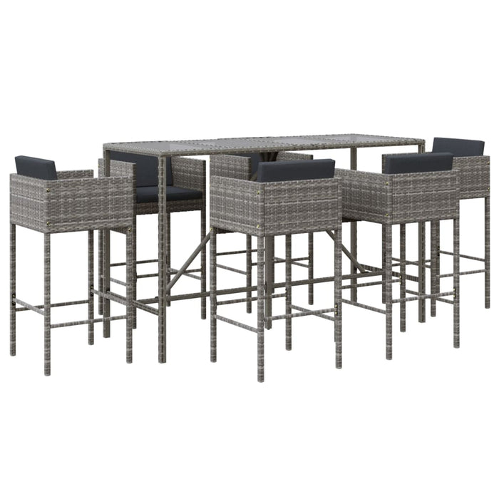 Set mobilier bar de grădină cu perne, 7 piese, gri, poliratan WALTI