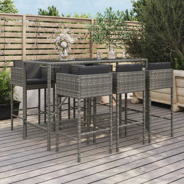 Set mobilier bar de grădină cu perne, 7 piese, gri, poliratan WALTI