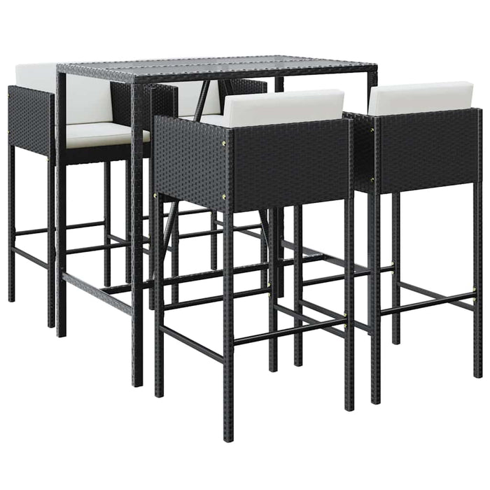 Set mobilier bar de grădină cu perne, 5 piese, negru, poliratan - WALTI WALTI