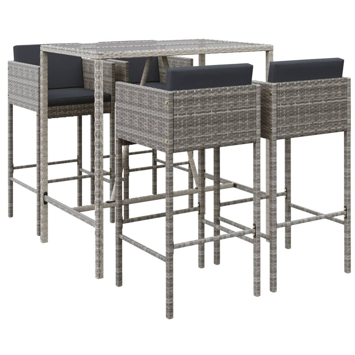 Set mobilier bar de grădină, cu perne, 5 piese, gri, poliratan - WALTI WALTI