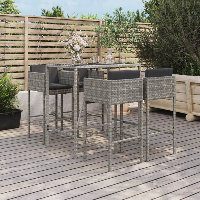 Set mobilier bar de grădină, cu perne, 5 piese, gri, poliratan - WALTI WALTI