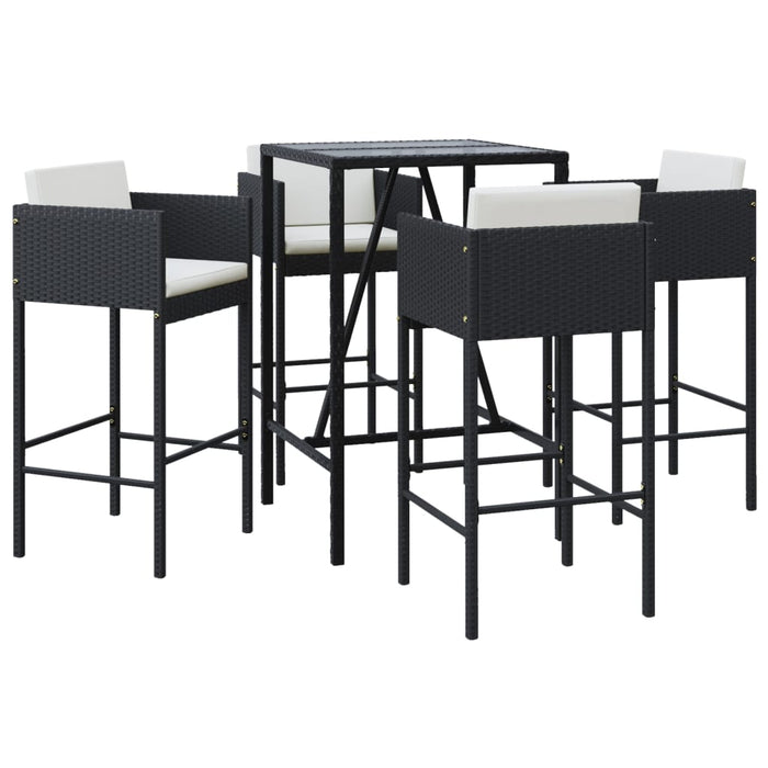 Set mobilier bar de grădină cu perne, 5 piese, negru, poliratan - WALTI WALTI