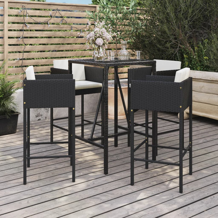 Set mobilier bar de grădină cu perne, 5 piese, negru, poliratan - WALTI WALTI