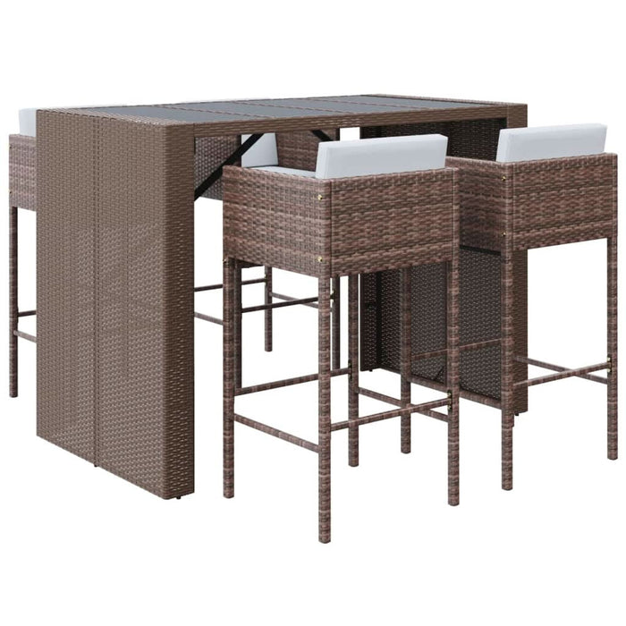 Set mobilier bar de grădină cu perne, 5 piese, maro, poliratan - WALTI WALTI