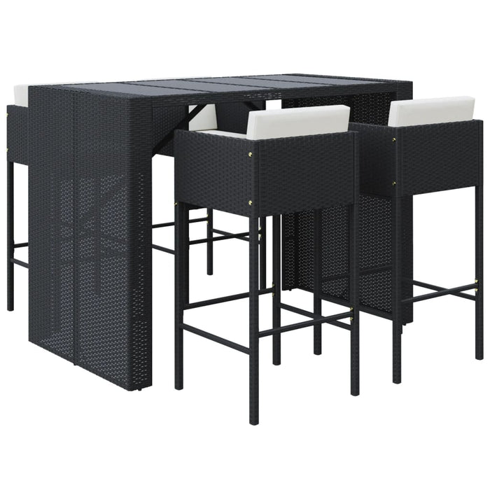 Set mobilier bar de grădină cu perne, 5 piese, negru, poliratan WALTI