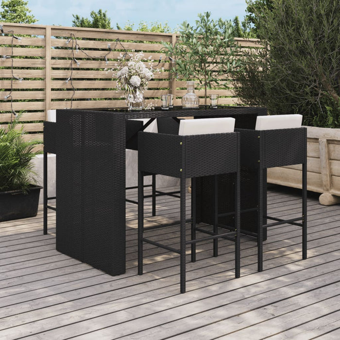 Set mobilier bar de grădină cu perne, 5 piese, negru, poliratan WALTI