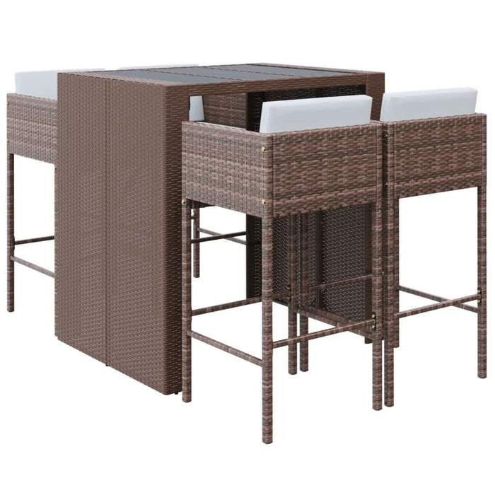 Set mobilier bar de grădină cu perne, 5 piese, maro, poliratan - WALTI WALTI