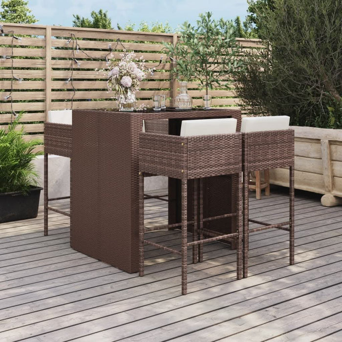 Set mobilier bar de grădină cu perne, 5 piese, maro, poliratan - WALTI WALTI