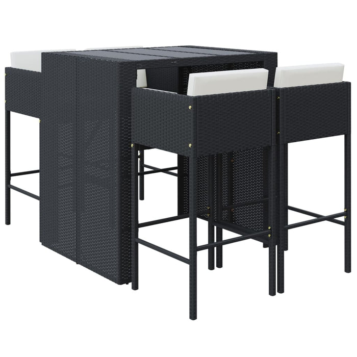Set mobilier bar de grădină cu perne, 5 piese, negru, poliratan - WALTI WALTI