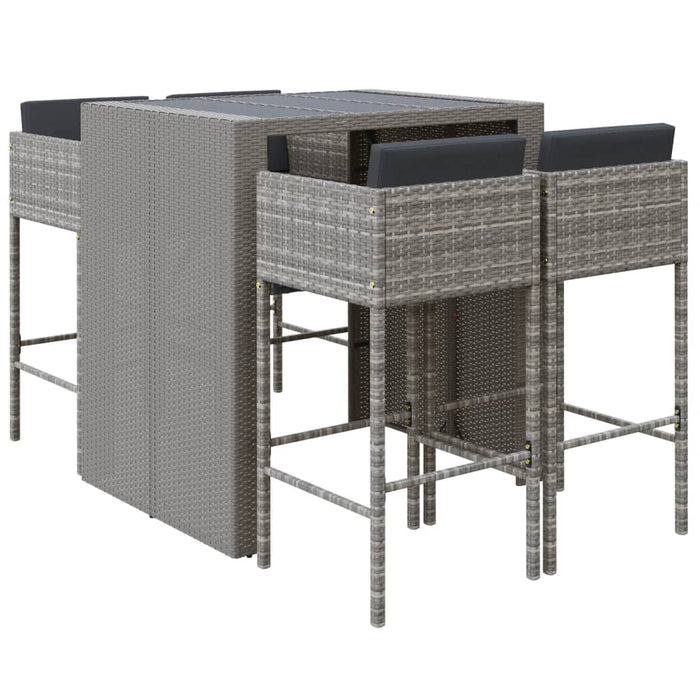 Set mobilier bar de grădină, cu perne, 5 piese, gri, poliratan - WALTI WALTI