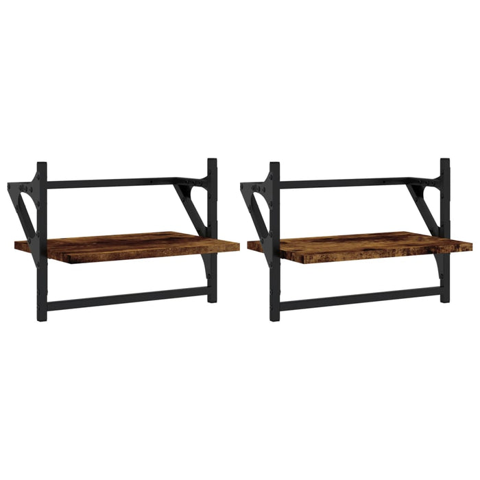 Rafturi de perete cu bare 2 buc., stejar fumuriu, 40x25x30 cm WALTI