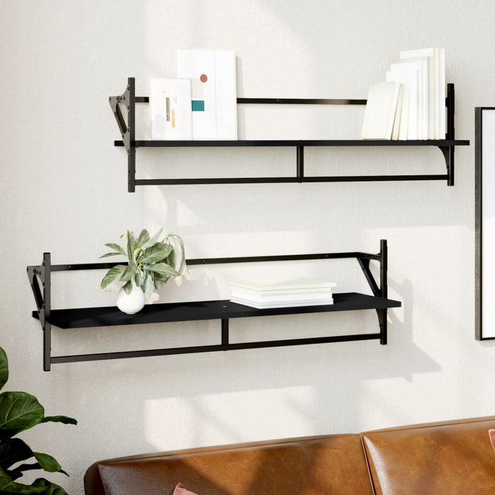 Rafturi de perete cu bare, 2 buc, negru, 100x25x30 cm WALTI