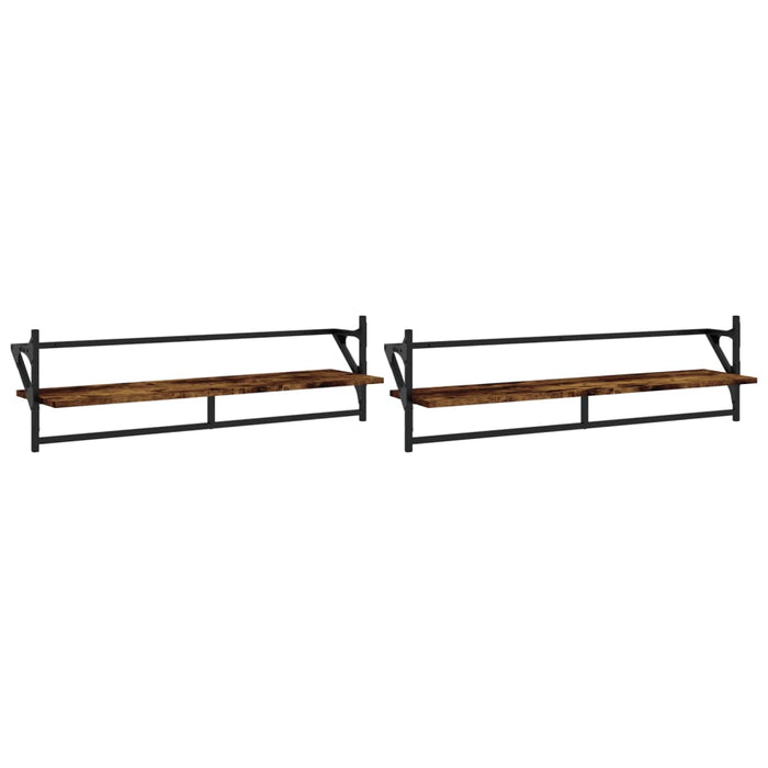 Rafturi de perete cu bare, 2 buc., stejar fumuriu, 100x25x30 cm WALTI