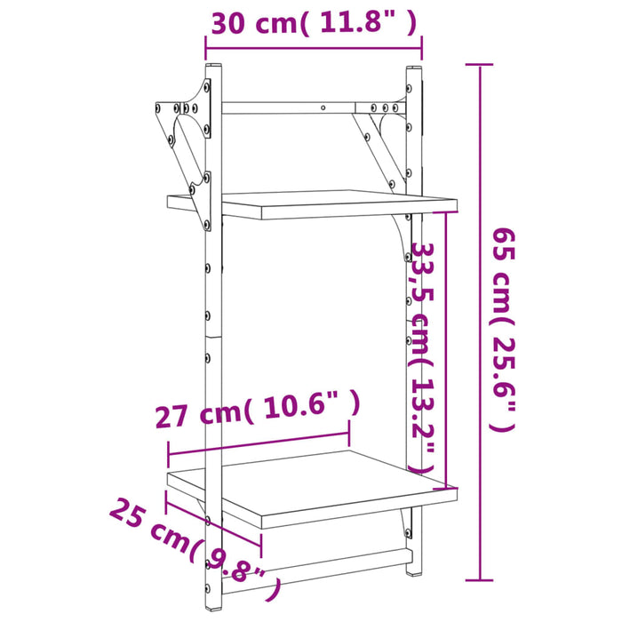 Rafturi perete cu 2 niveluri/bare 2 buc negru 30x25x65 cm - WALTI WALTI