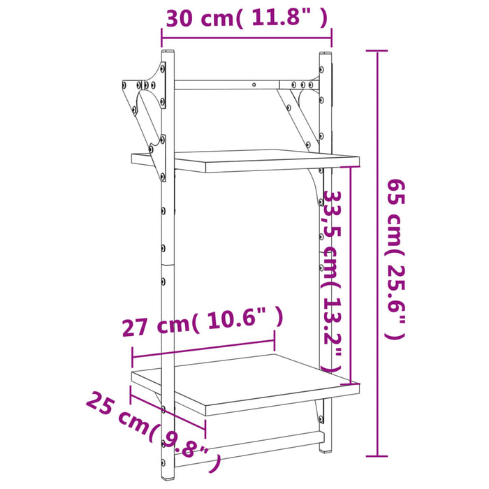 Rafturi perete cu 2 niveluri/bare 2 buc stejar sonoma30x25x65cm WALTI