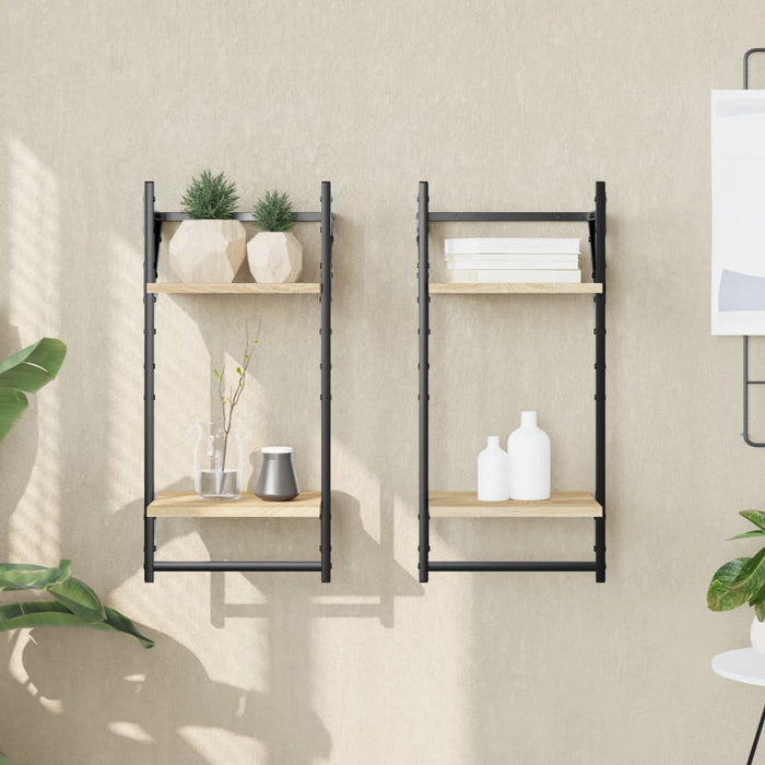 Rafturi perete cu 2 niveluri/bare 2 buc stejar sonoma30x25x65cm WALTI