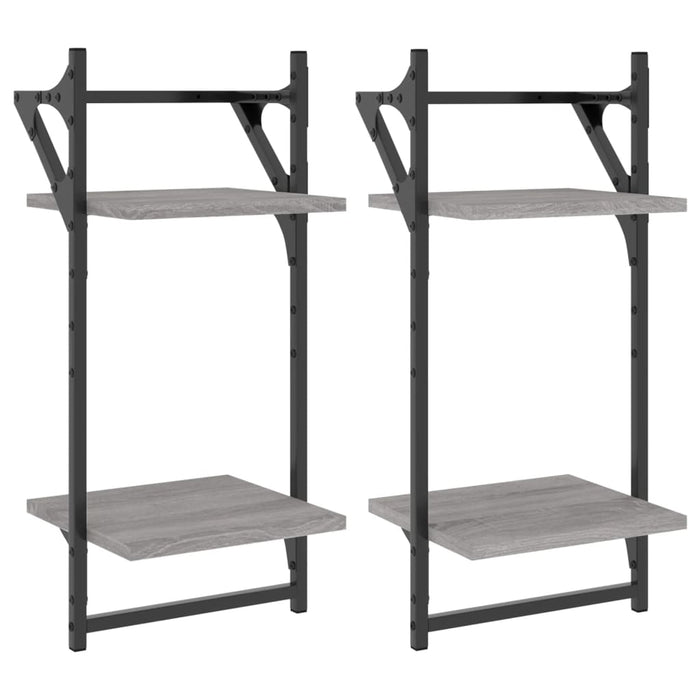 Rafturi perete 2 niveluri cu bare 2 buc. gri sonoma 30x25x65 cm - WALTI WALTI