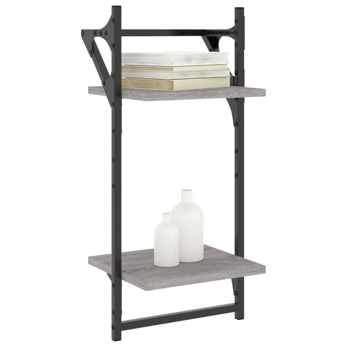 Rafturi perete 2 niveluri cu bare 2 buc. gri sonoma 30x25x65 cm - WALTI WALTI