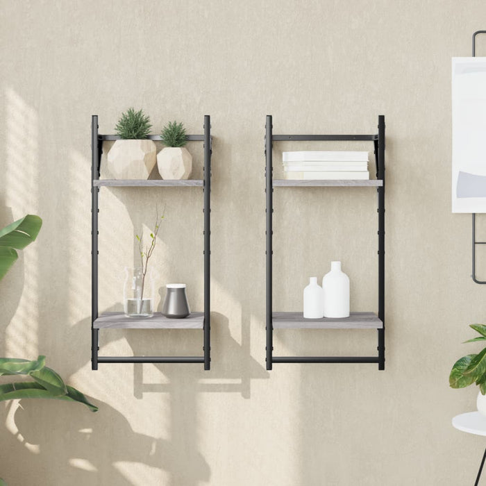 Rafturi perete 2 niveluri cu bare 2 buc. gri sonoma 30x25x65 cm - WALTI WALTI