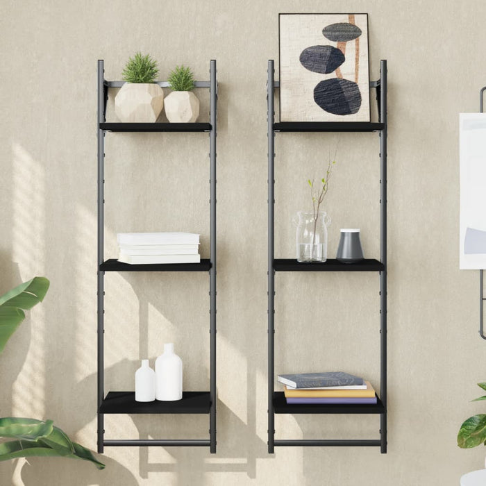 Rafturi perete 3 niveluri/bare 2 buc negru 30x25x100cm - WALTI WALTI