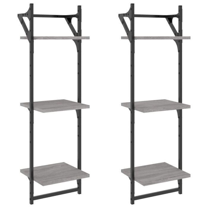 Rafturi perete 3 niveluri cu bare 2 buc. gri sonoma 30x25x100cm - WALTI WALTI