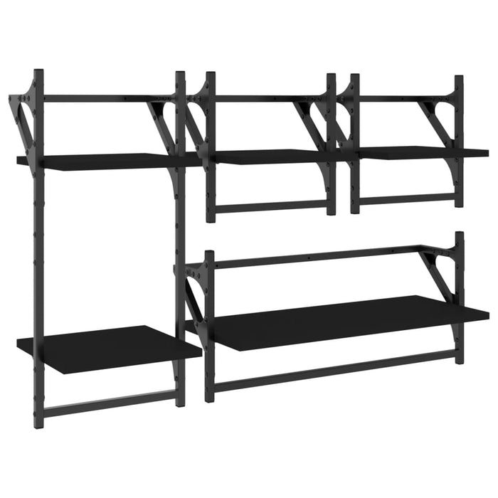 Set rafturi perete cu bare, 4 buc. negru lemn prelucrat WALTI
