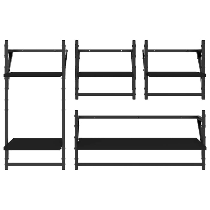 Set rafturi perete cu bare, 4 buc. negru lemn prelucrat WALTI