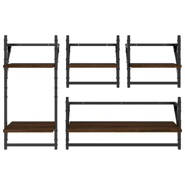 Set rafturi de perete cu bare, 4 buc., stejar maro, lemn WALTI