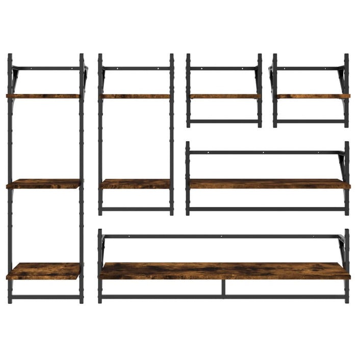 Set rafturi de perete cu bare, 6 buc., stejar fumuriu, lemn WALTI
