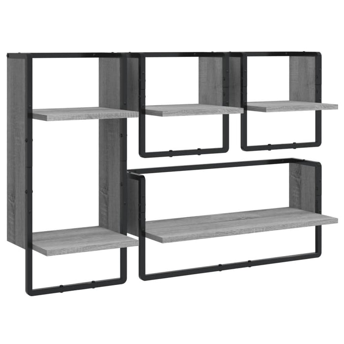 Set rafturi perete cu bare, 4 buc., gri sonoma, lemn prelucrat - WALTI WALTI