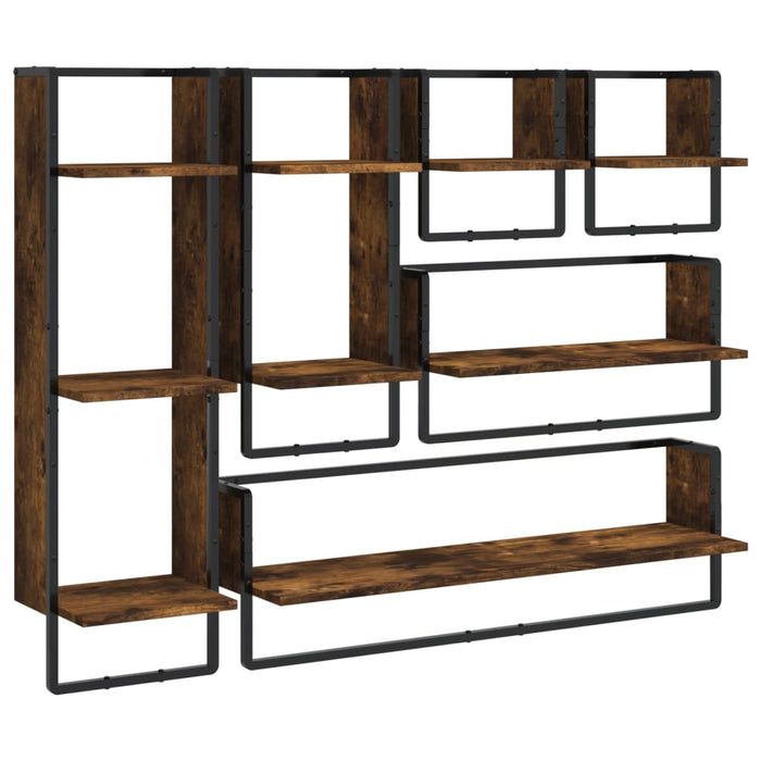 Set rafturi de perete cu bare, 6 buc., stejar fumuriu, lemn WALTI