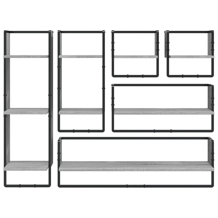 Set rafturi perete cu bare, 6 buc., gri sonoma, lemn prelucrat - WALTI WALTI