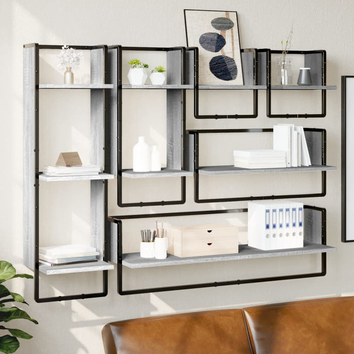 Set rafturi perete cu bare, 6 buc., gri sonoma, lemn prelucrat - WALTI WALTI