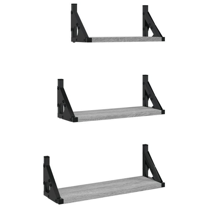 Set rafturi de perete, 3 buc, gri sonoma, lemn prelucrat WALTI
