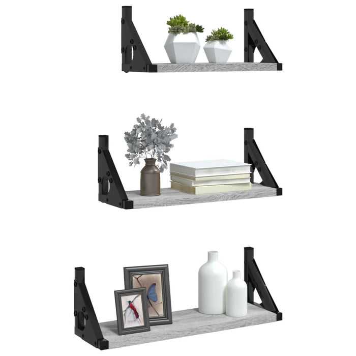 Set rafturi de perete, 3 buc, gri sonoma, lemn prelucrat WALTI