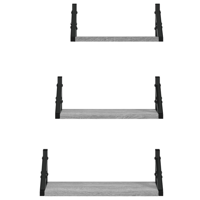 Set rafturi de perete, 3 buc, gri sonoma, lemn prelucrat WALTI