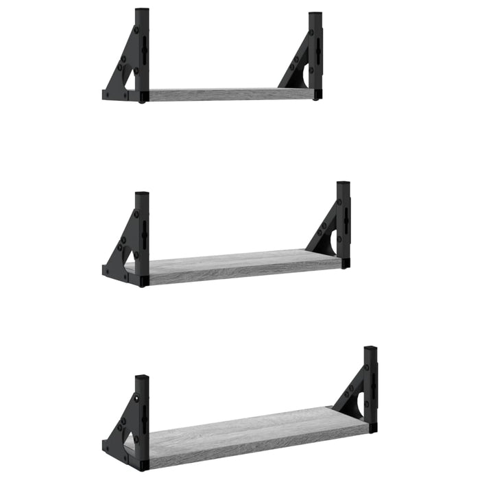 Set rafturi de perete, 3 buc, gri sonoma, lemn prelucrat WALTI