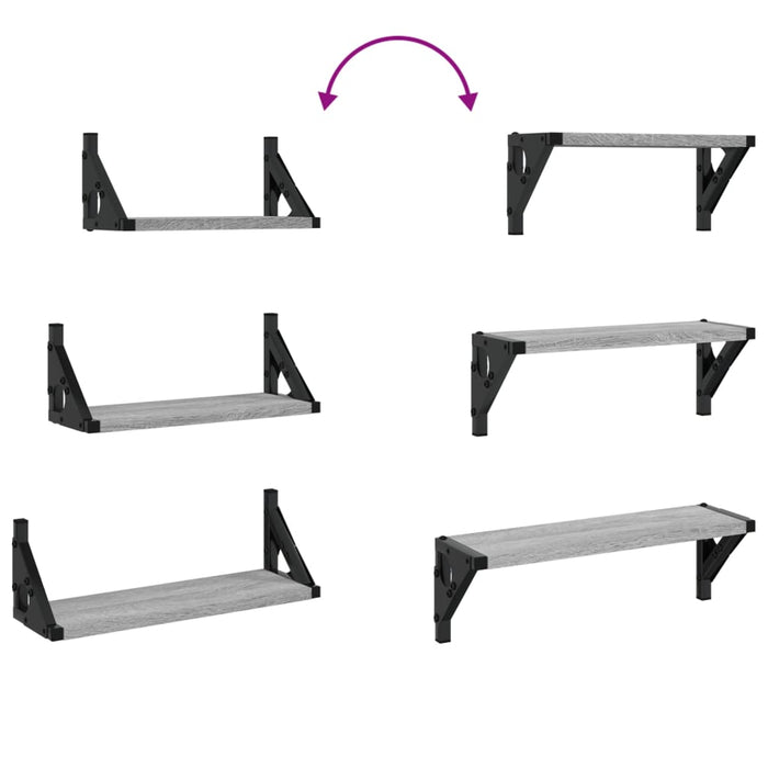 Set rafturi de perete, 3 buc, gri sonoma, lemn prelucrat WALTI